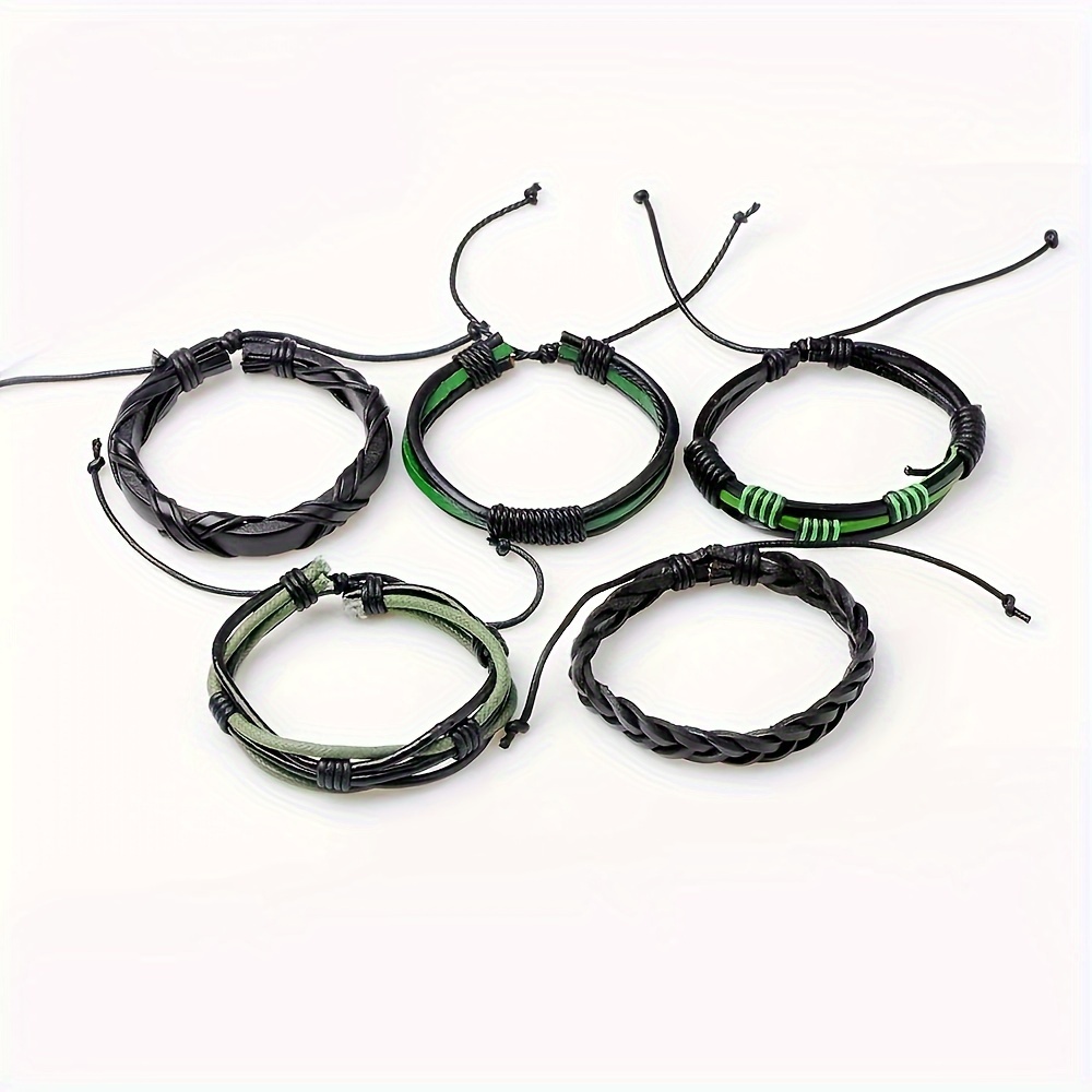 Retro Woven Pu Leather Bracelets Set For Men